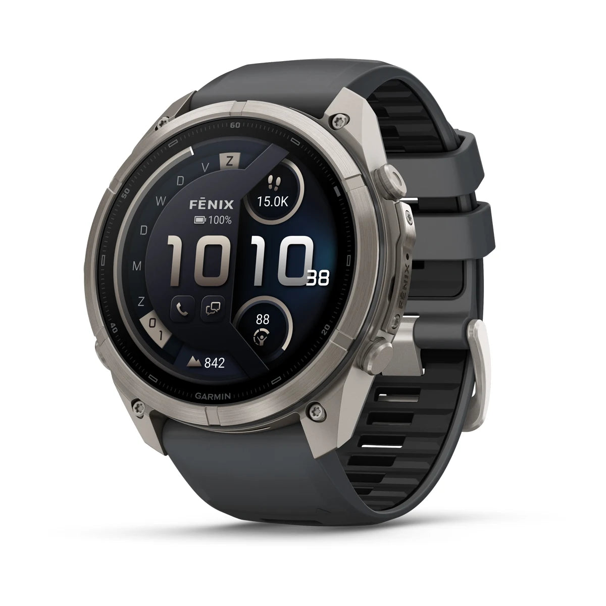 Garmin fēnix® 9 Pro inReach® (51 mm) - Carbon Grey DLC titanium met siliconen band in Zwart/Pebble Gray
