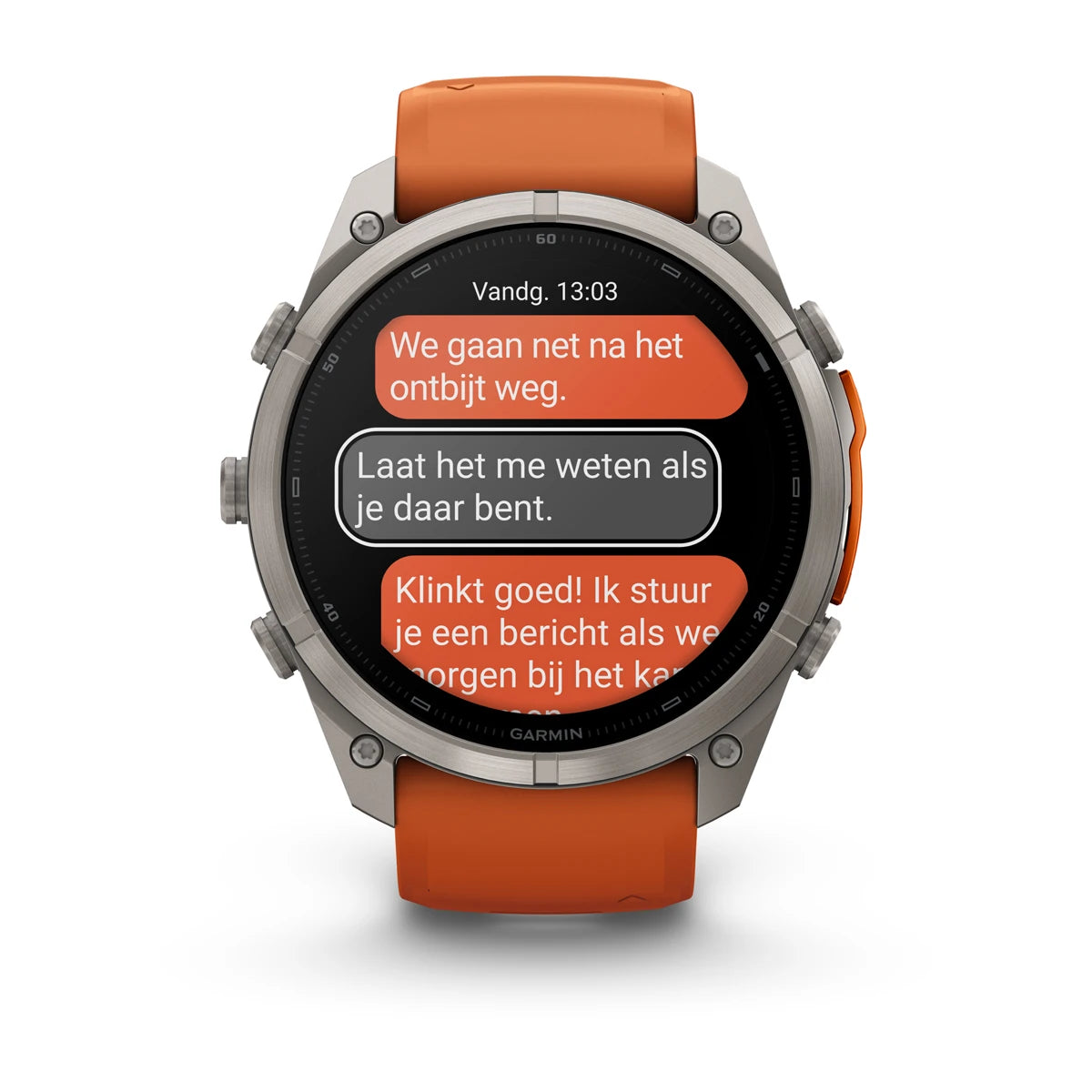 Garmin fēnix® 9 Pro inReach® (51 mm) - Titanium met siliconen band in Autumn Orange/Spark Orange