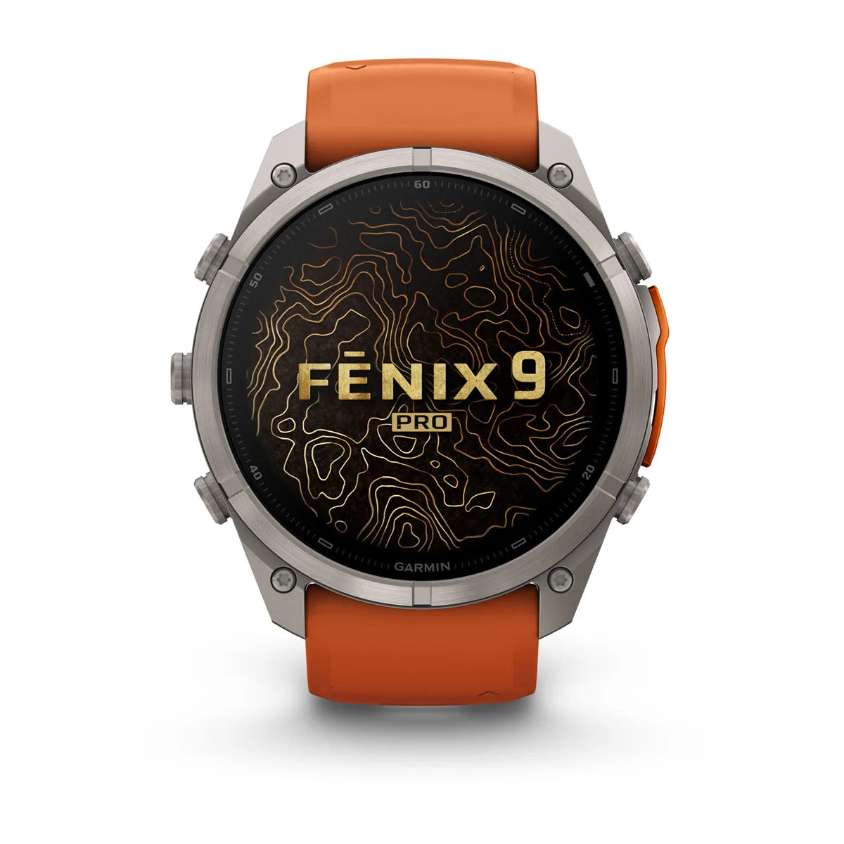Garmin fēnix® 9 Pro inReach® (51 mm) - Titanium met siliconen band in Autumn Orange/Spark Orange