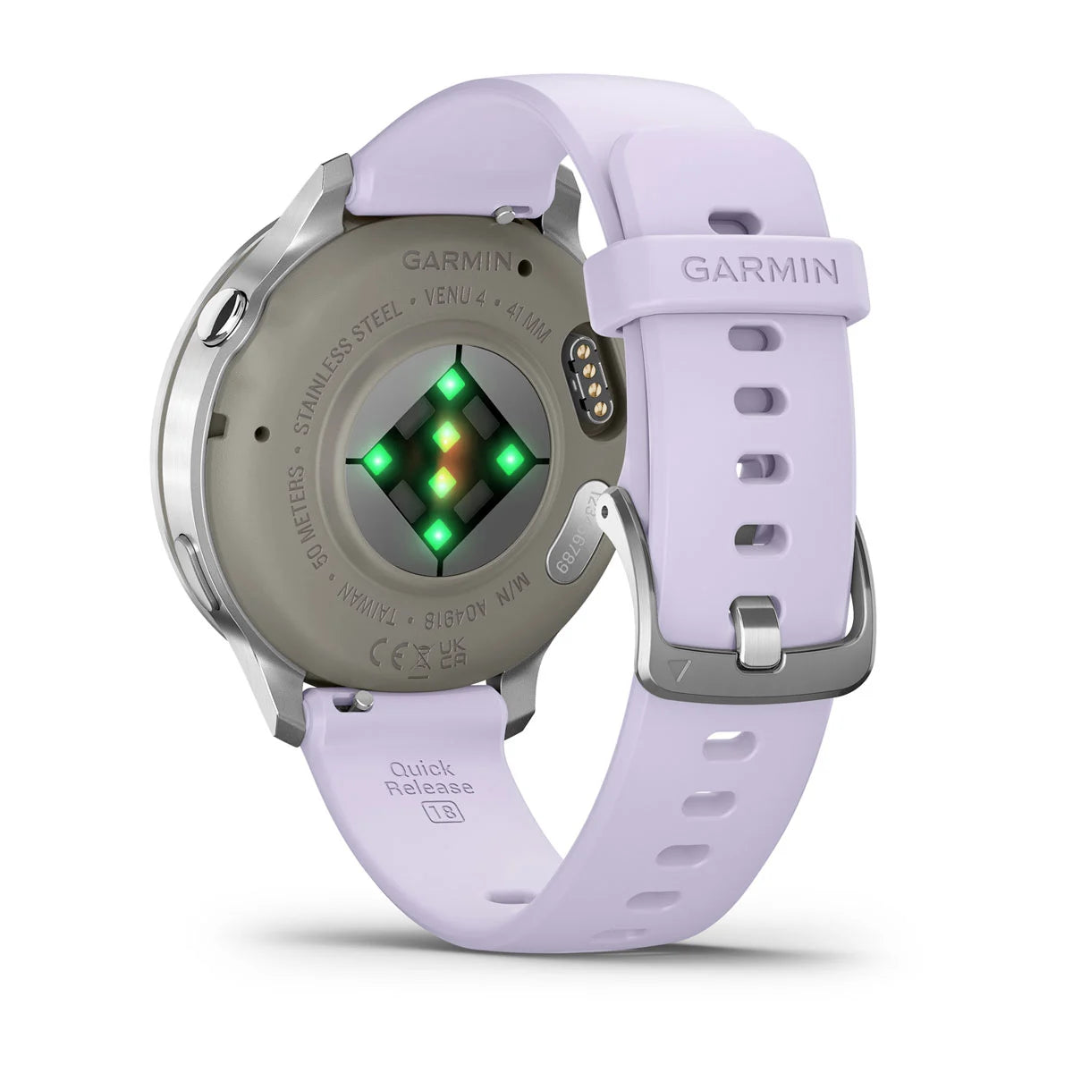 Garmin Venu 4 (41 mm) lila/paars/roze - Fashion/Sport Hybride Smartwatch - Zilver met Periwinkle siliconen band