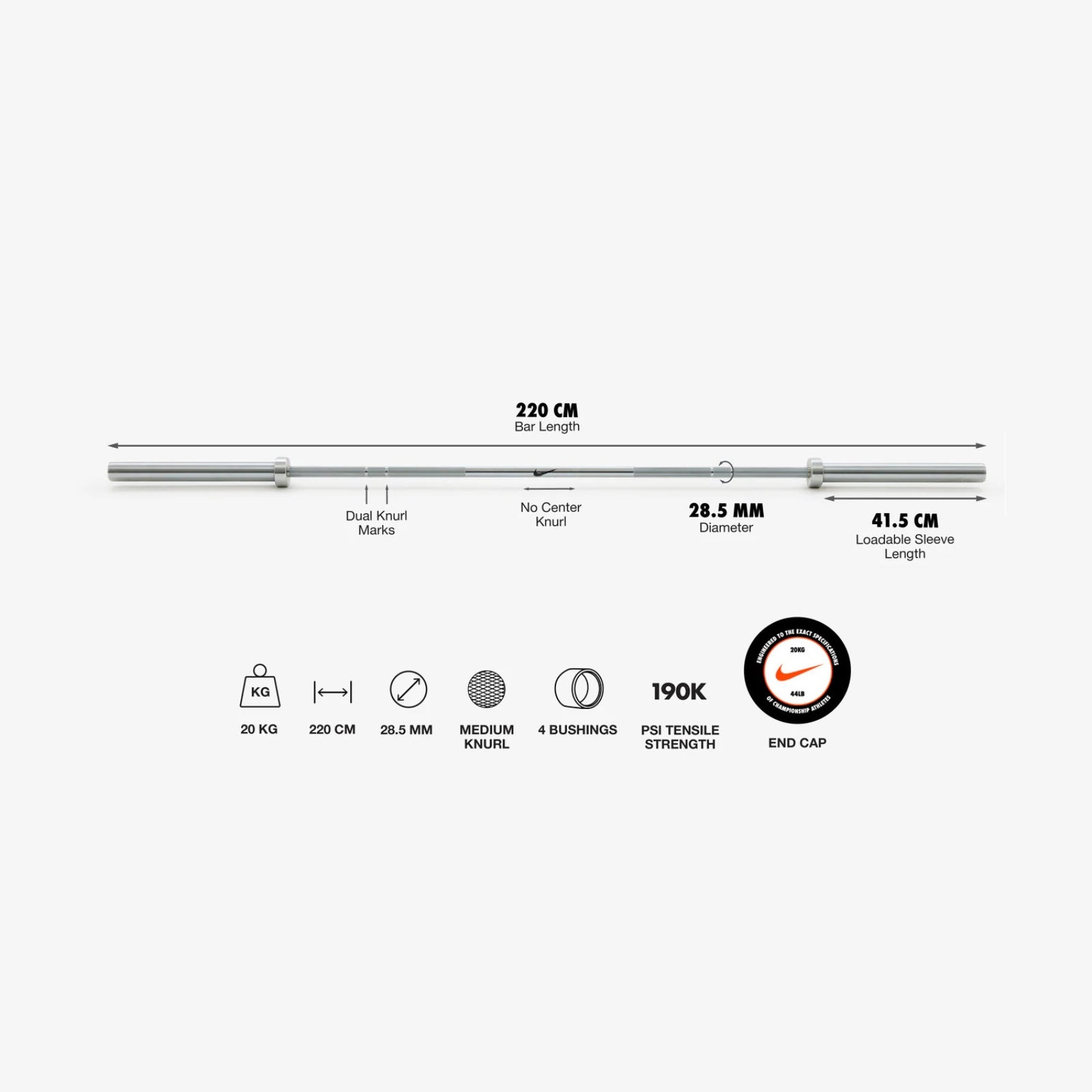 Nike Strength Barbell - 20 kg / Chrome