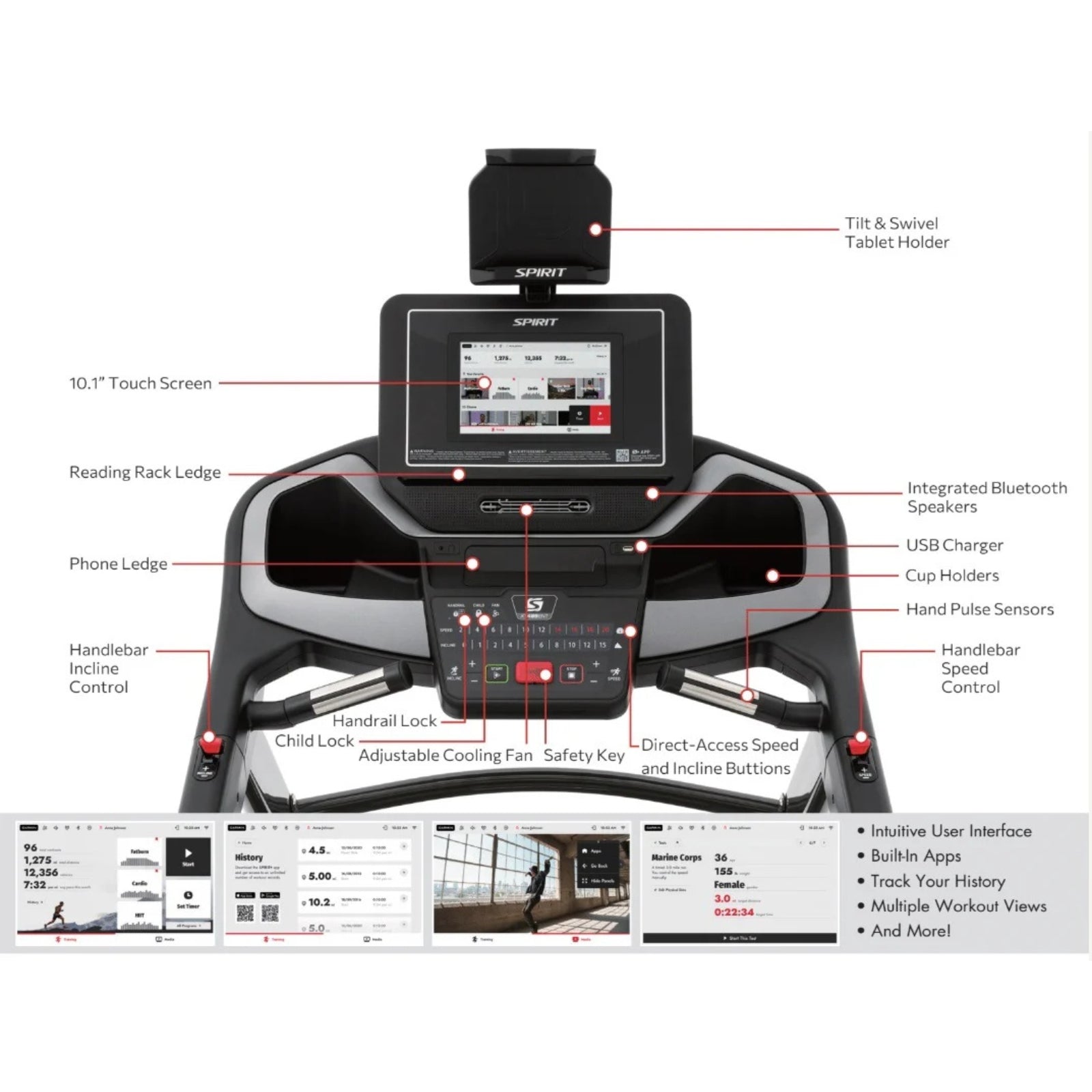 Spirit Fitness XT485ENT loopband met touchscreen entertainment console (nieuwste model)