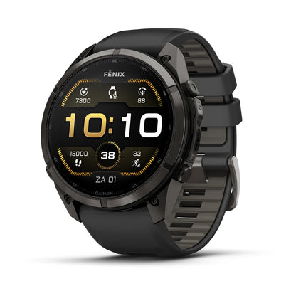 Garmin fēnix® 9 Pro (51 mm) - Carbon Grey DLC titanium met siliconen band in Zwart/Pebble Gray