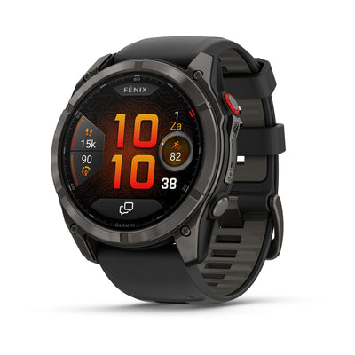 Garmin Fenix 8 Pro (51 mm) Sapphire - Montre connectée multisport AMOLED Premium - Titane DLC gris carbone avec bracelet en silicone noir/gris galet