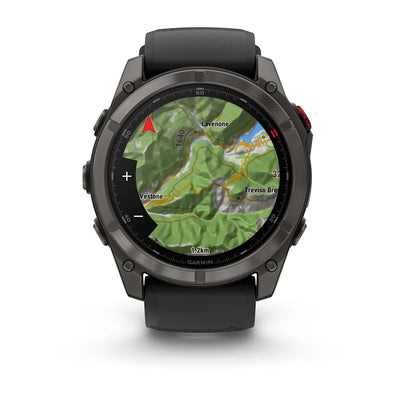 Garmin Fenix 8 Pro (51 mm) Sapphire - Montre connectée multisport AMOLED Premium - Titane DLC gris carbone avec bracelet en silicone noir/gris galet