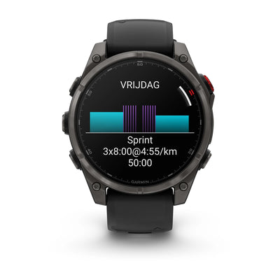 Garmin Fenix 8 Pro (47 mm) Sapphire - Montre connectée multisport AMOLED Premium - Titane DLC gris carbone avec bracelet en silicone noir/gris galet