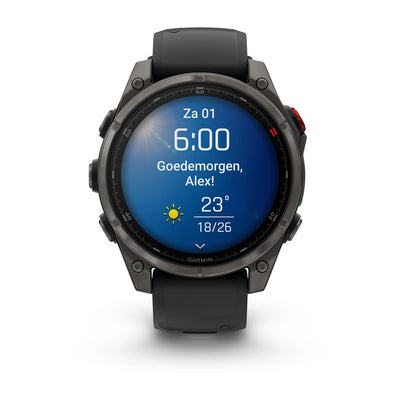 Garmin Fenix 8 Pro (47 mm) Sapphire - Montre connectée multisport AMOLED Premium - Titane DLC gris carbone avec bracelet en silicone noir/gris galet