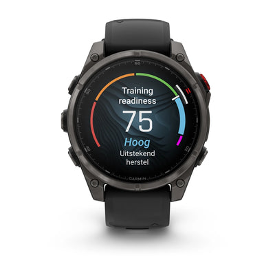 Garmin Fenix 8 Pro (47 mm) Sapphire - Montre connectée multisport AMOLED Premium - Titane DLC gris carbone avec bracelet en silicone noir/gris galet