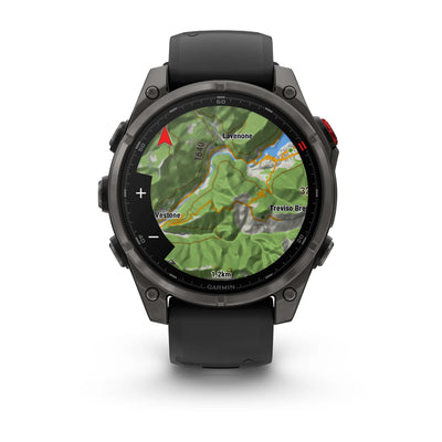Garmin Fenix 8 Pro (47 mm) Sapphire - Montre connectée multisport AMOLED Premium - Titane DLC gris carbone avec bracelet en silicone noir/gris galet
