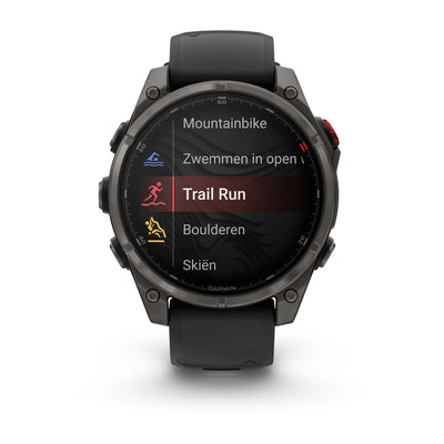 Garmin Fenix 8 Pro (47 mm) Sapphire - Montre connectée multisport AMOLED Premium - Titane DLC gris carbone avec bracelet en silicone noir/gris galet
