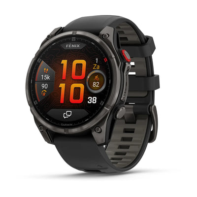 Garmin Fenix 8 Pro (47 mm) Sapphire - Montre connectée multisport AMOLED Premium - Titane DLC gris carbone avec bracelet en silicone noir/gris galet