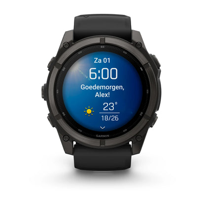 Garmin fēnix® 9 (51 mm) - Premium AMOLED Multisport Smartwatch - Carbon Grey DLC Titanium met zwarte siliconen band