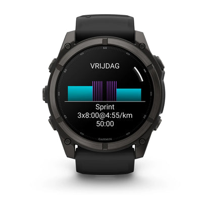 Garmin fēnix® 9 (51 mm) - Premium AMOLED Multisport Smartwatch - Carbon Grey DLC Titanium met zwarte siliconen band