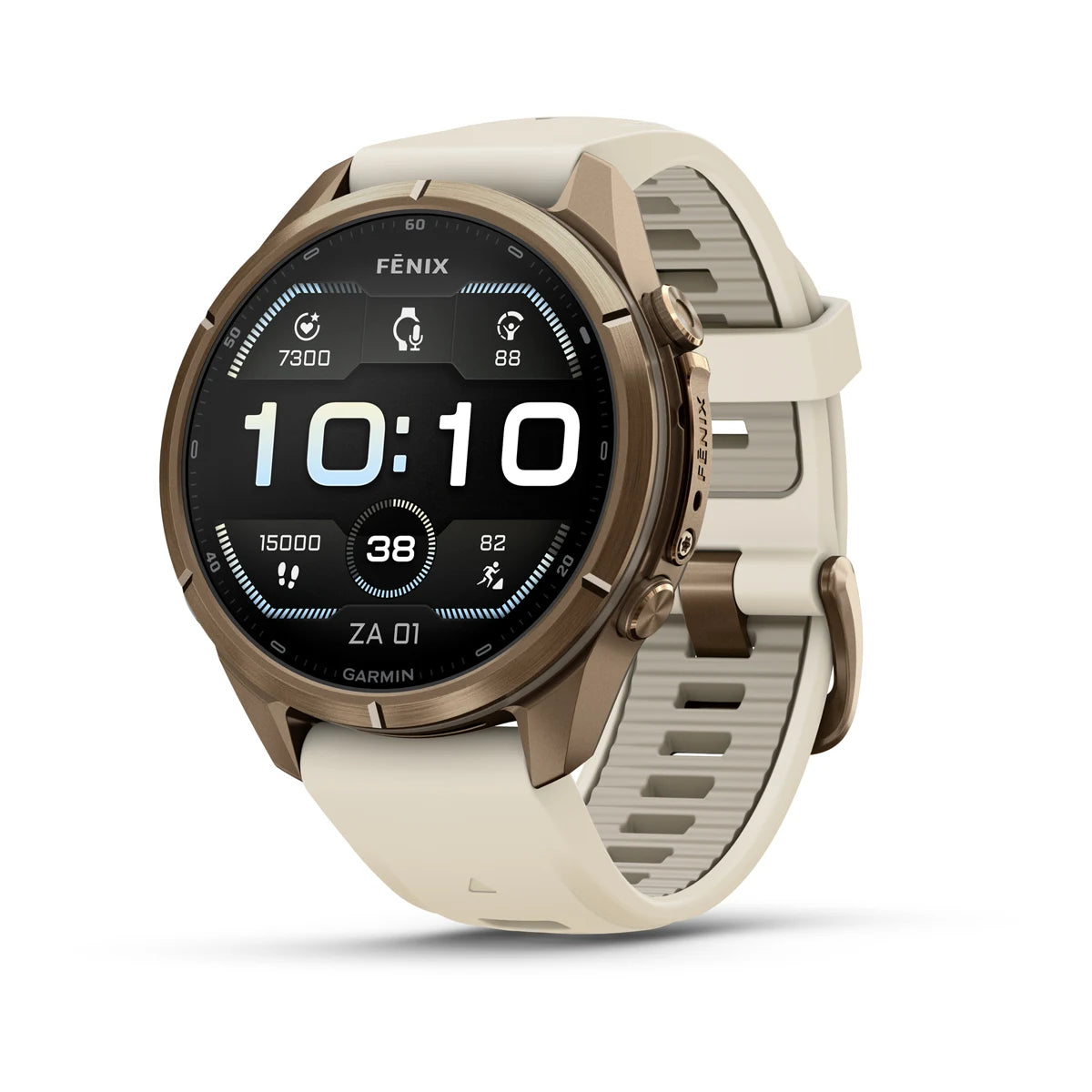 Garmin fēnix® 9 Pro (43 mm) - Autumn Gold Titanium met siliconen band in Crème/French Gray