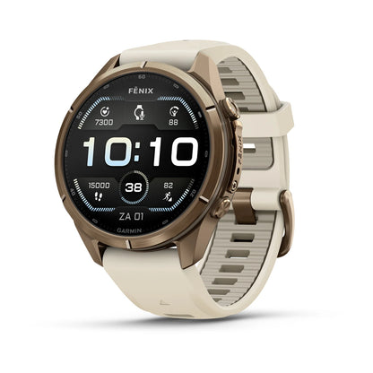 Garmin fēnix® 9 Pro (43 mm) - Autumn Gold Titanium met siliconen band in Crème/French Gray