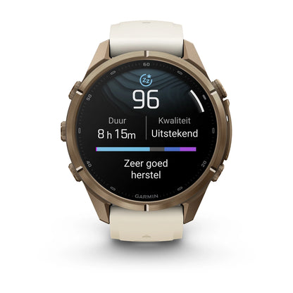 Garmin fēnix® 9 Pro (43 mm) - Autumn Gold Titanium met siliconen band in Crème/French Gray