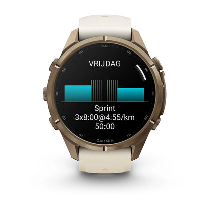 Garmin fēnix® 9 Pro (43 mm) - Autumn Gold Titanium met siliconen band in Crème/French Gray
