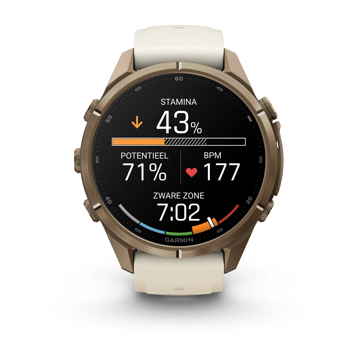 Garmin fēnix® 9 Pro (43 mm) - Autumn Gold Titanium met siliconen band in Crème/French Gray