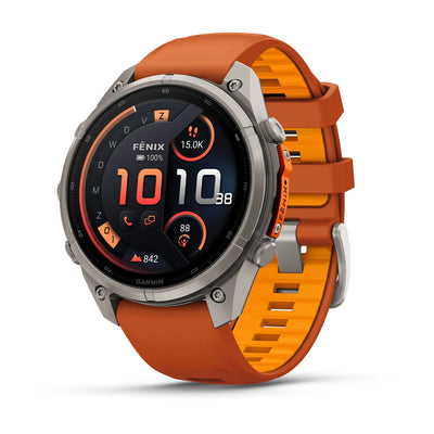 Garmin fēnix® 9 Pro inReach® (47 mm) - Titanium met siliconen band in Autumn Orange/Spark Orange