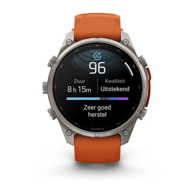 Garmin fēnix® 9 Pro inReach® (47 mm) - Titanium met siliconen band in Autumn Orange/Spark Orange