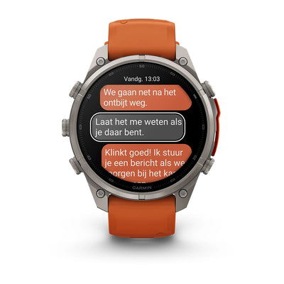 Garmin fēnix® 9 Pro inReach® (47 mm) - Titanium met siliconen band in Autumn Orange/Spark Orange