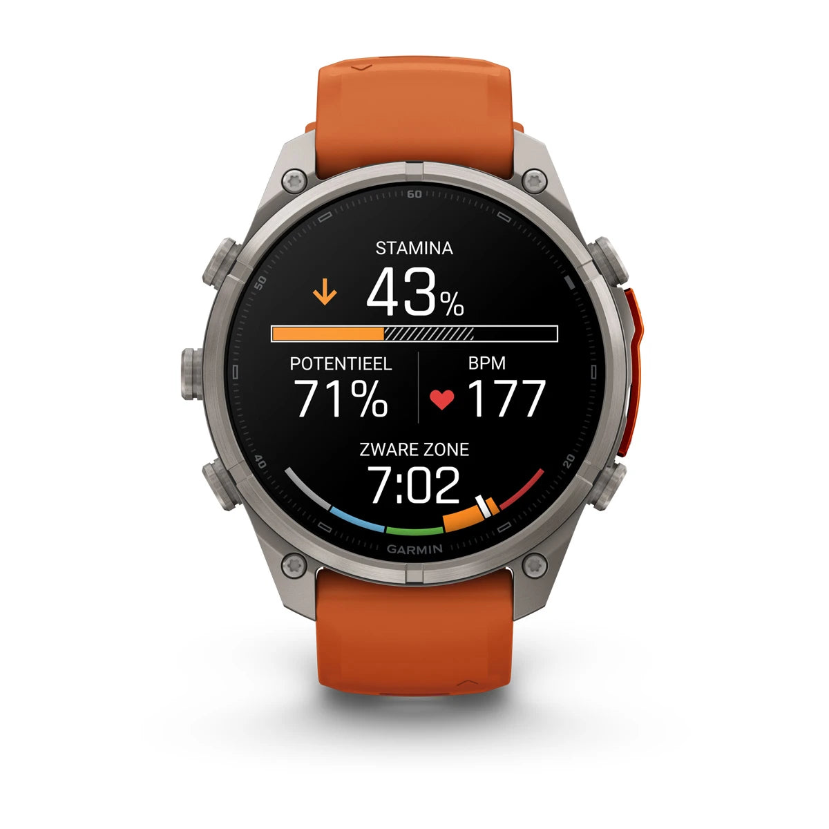 Garmin fēnix® 9 Pro inReach® (47 mm) - Titanium met siliconen band in Autumn Orange/Spark Orange