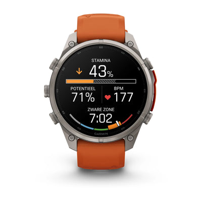 Garmin fēnix® 9 Pro inReach® (47 mm) - Titanium met siliconen band in Autumn Orange/Spark Orange