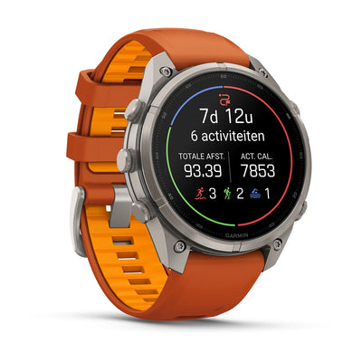 Garmin fēnix® 9 Pro inReach® (47 mm) - Titanium met siliconen band in Autumn Orange/Spark Orange