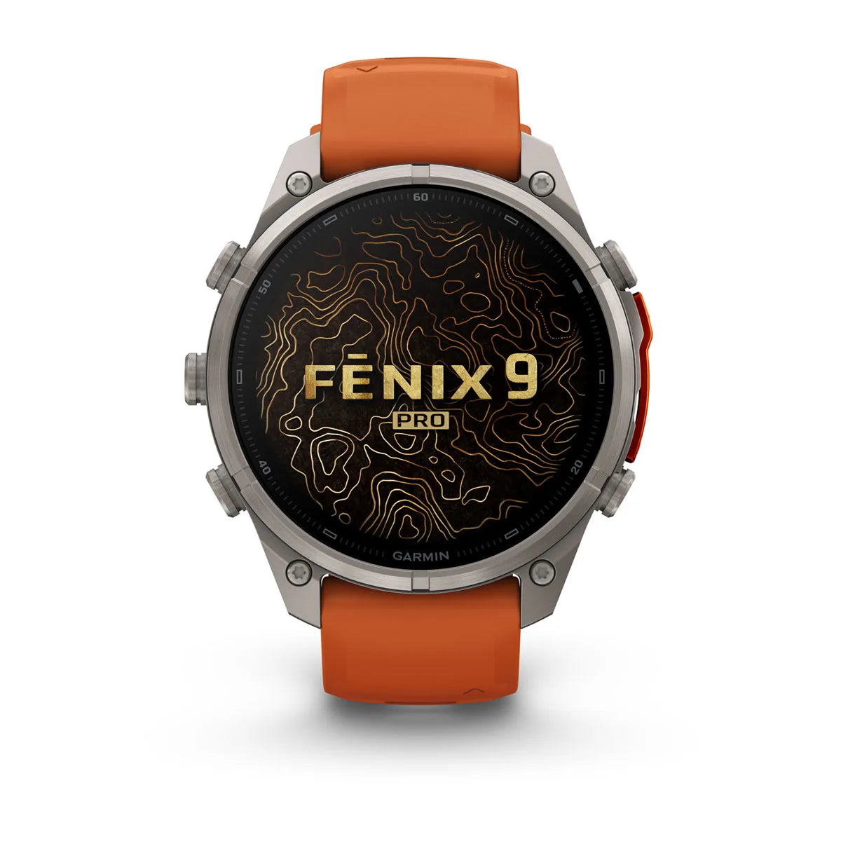 Garmin fēnix® 9 Pro inReach® (47 mm) - Titanium met siliconen band in Autumn Orange/Spark Orange
