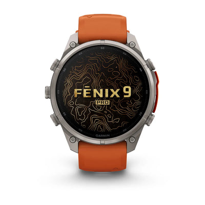 Garmin fēnix® 9 Pro inReach® (47 mm) - Titanium met siliconen band in Autumn Orange/Spark Orange