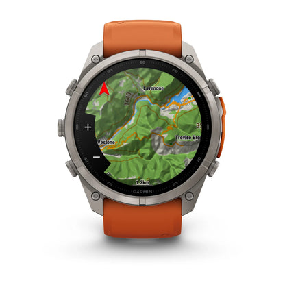 Garmin fēnix® 9 Pro inReach® (51 mm) - Titanium met siliconen band in Autumn Orange/Spark Orange
