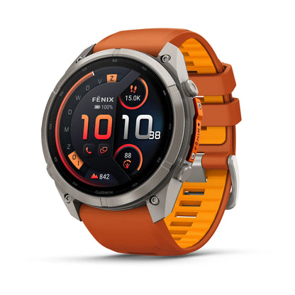 Garmin fēnix® 9 Pro inReach® (51 mm) - Titanium met siliconen band in Autumn Orange/Spark Orange