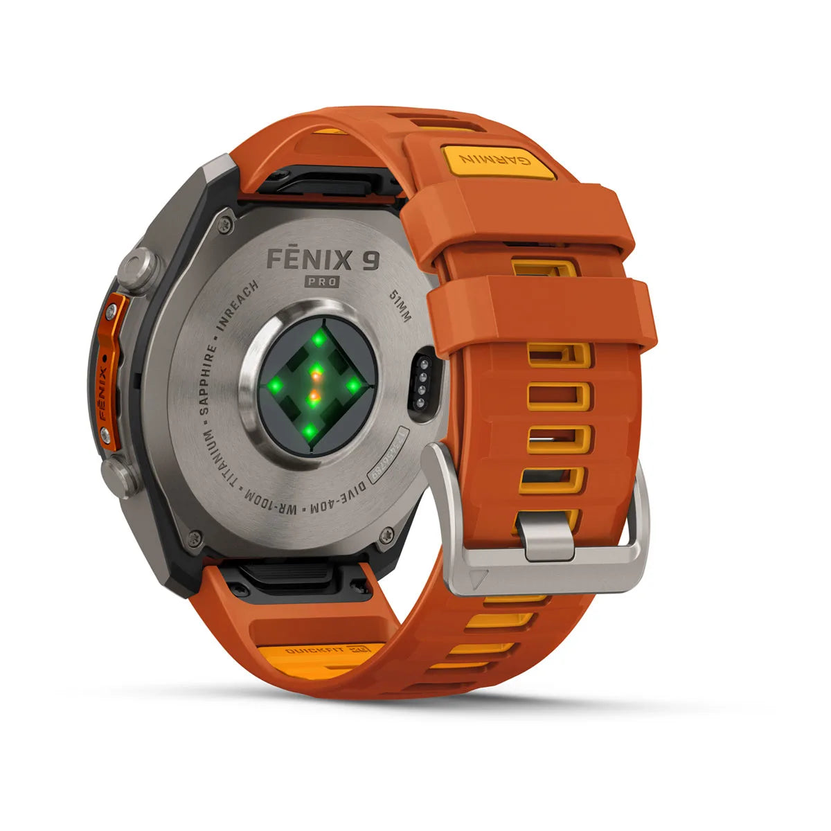 Garmin fēnix® 9 Pro inReach® (51 mm) - Titanium met siliconen band in Autumn Orange/Spark Orange