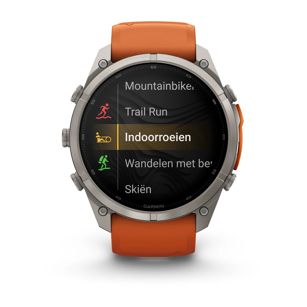 Garmin fēnix® 9 Pro inReach® (51 mm) - Titanium met siliconen band in Autumn Orange/Spark Orange