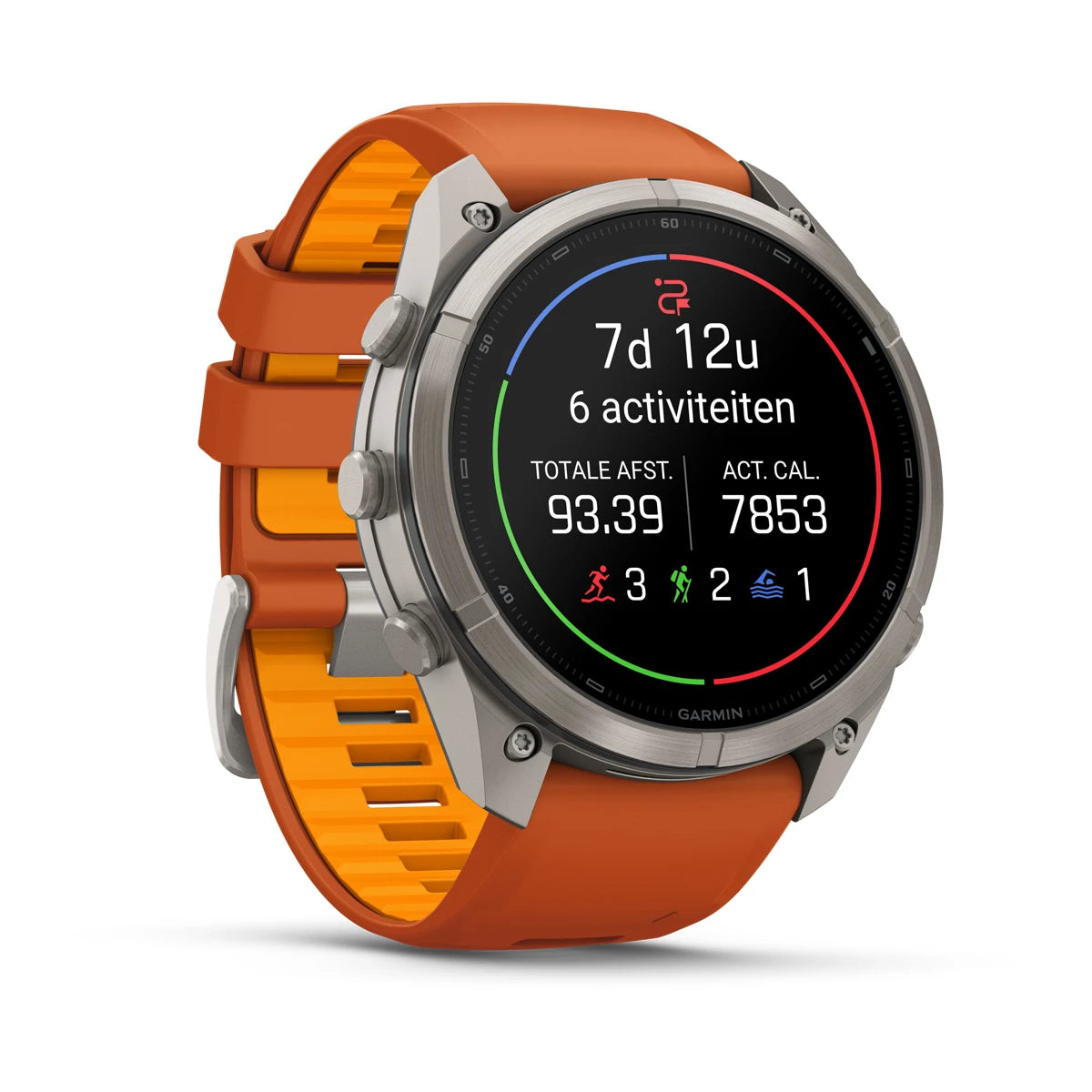 Garmin fēnix® 9 Pro inReach® (51 mm) - Titanium met siliconen band in Autumn Orange/Spark Orange