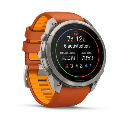 Garmin fēnix® 9 Pro inReach® (51 mm) - Titanium met siliconen band in Autumn Orange/Spark Orange