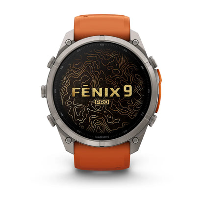 Garmin fēnix® 9 Pro inReach® (51 mm) - Titanium met siliconen band in Autumn Orange/Spark Orange