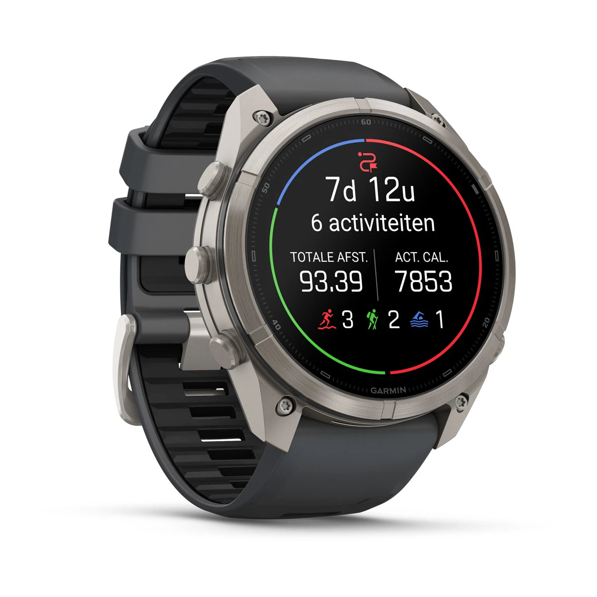 Garmin fēnix® 9 Pro inReach® (51 mm) - Titanium met Graphite/Zwarte siliconen band
