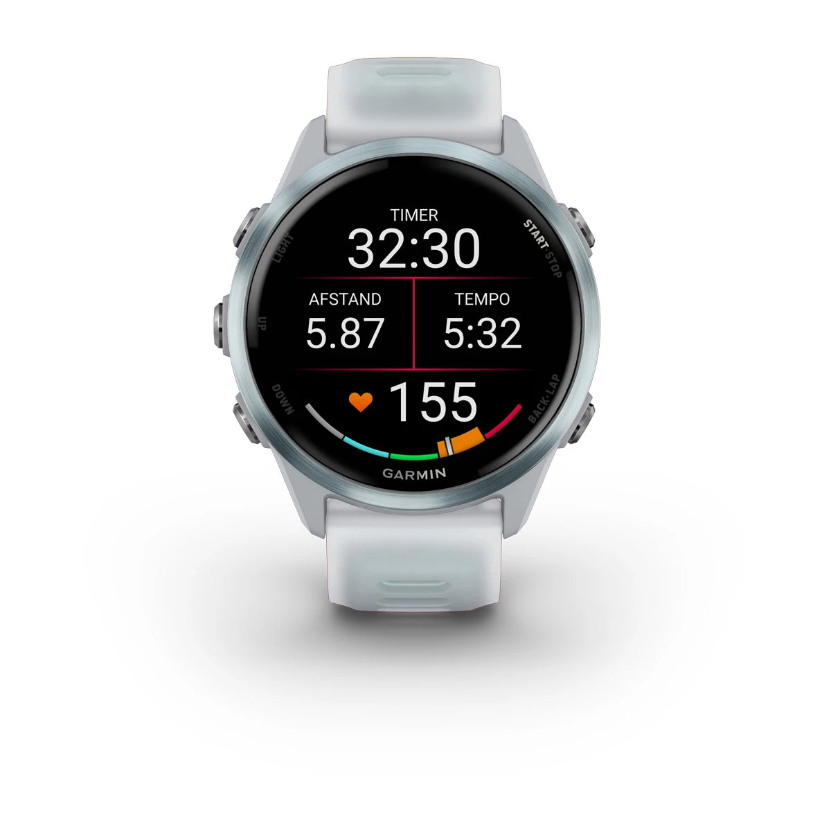 Garmin Forerunner 570 (42mm) Cloud blue aluminium met transparante whitestone/cloud blue band - Premium smartwatch voor hardlopen met AMOLED-scherm