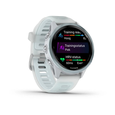 Garmin Forerunner 570 (42mm) aluminium bleu cloud avec bracelet transparent whitestone/bleu cloud - Montre connectée premium pour la course à pied avec écran AMOLED