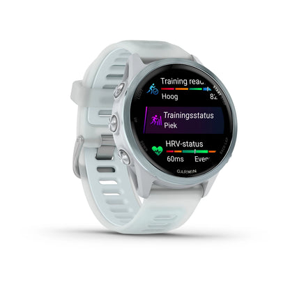 Garmin Forerunner 570 (42mm) Cloud blue aluminium met transparante whitestone/cloud blue band - Premium smartwatch voor hardlopen met AMOLED-scherm