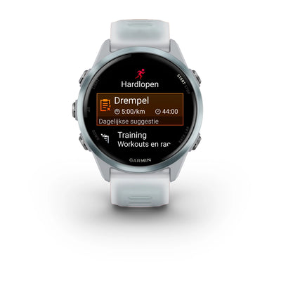 Garmin Forerunner 570 (42mm) aluminium bleu cloud avec bracelet transparent whitestone/bleu cloud - Montre connectée premium pour la course à pied avec écran AMOLED