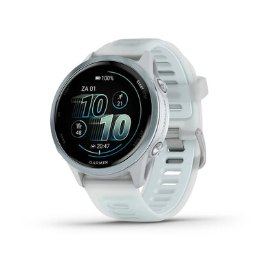 Garmin Forerunner 570 (42mm) aluminium bleu cloud avec bracelet transparent whitestone/bleu cloud - Montre connectée premium pour la course à pied avec écran AMOLED