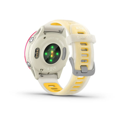 Garmin Forerunner 570 (42mm) aluminium framboise avec bracelet transparent bone/mango - Montre connectée premium pour la course à pied avec écran AMOLED