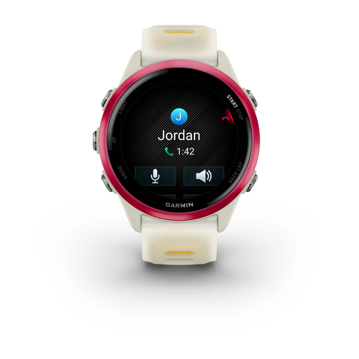 Garmin Forerunner 570 (42mm) Raspberry aluminium met transparante bone/mango band - Premium smartwatch voor hardlopen met AMOLED-scherm
