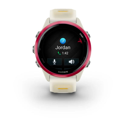 Garmin Forerunner 570 (42mm) Raspberry aluminium met transparante bone/mango band - Premium smartwatch voor hardlopen met AMOLED-scherm
