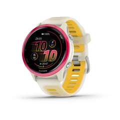 Garmin Forerunner 570 (42mm) Raspberry aluminium met transparante bone/mango band - Premium smartwatch voor hardlopen met AMOLED-scherm