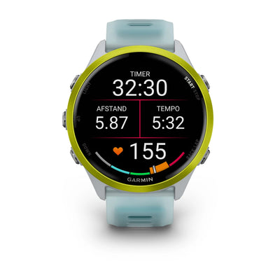 Garmin Forerunner 570 (47 mm) en aluminium jaune Amp avec bracelet whitestone/turquoise - Montre connectée haut de gamme pour la course à pied avec écran AMOLED