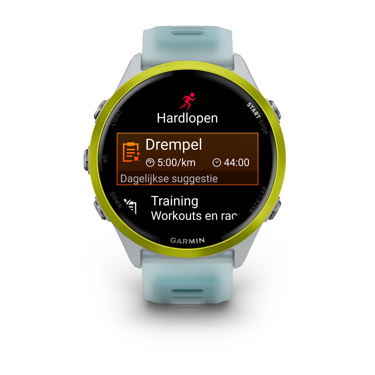 Garmin Forerunner 570 (47 mm) Amp yellow aluminium met whitestone/turquoise band - Premium smartwatch voor hardlopen met AMOLED-scherm