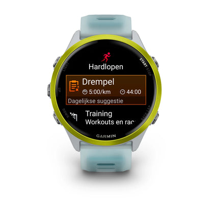 Garmin Forerunner 570 (47 mm) Amp yellow aluminium met whitestone/turquoise band - Premium smartwatch voor hardlopen met AMOLED-scherm